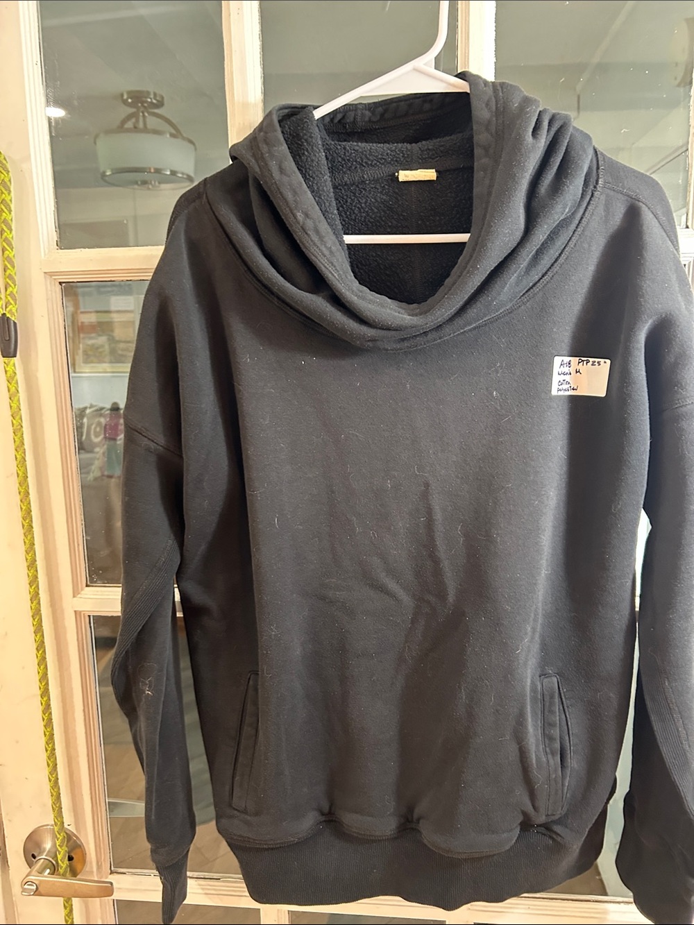 A18.    Black Men's Funnel Neck Hoodie Sweatshirt - Casual Pullover